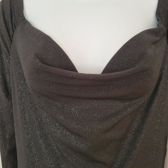 Guess M Black Metallic Silver Long Sleeve Shimmer Dress Sweetheart Draped Neck - Picture 4 of 7